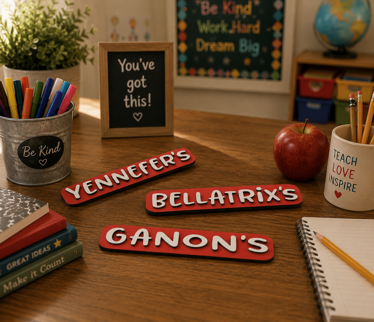 Have multiple kids heading back to school? Build a coordinated set that celebrates each of them by adding on a personalized nameplates for each sibling.