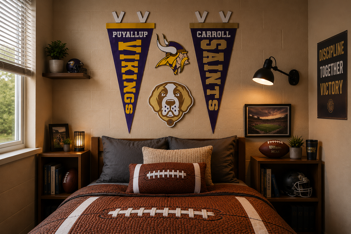 School Pennant & Mascot Duo