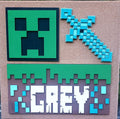 This custom design is minecraft-inspired and is the perfect wall decor for any room! This beautiful piece is crafted with birch wood and laser cut for a clean, precise finish. It is hand painted and personalized for a unique look and measuring 15x15, it is the perfect size for any space.  Ships within 5-7 business days.