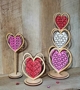This 3D Rattan Heart Trio adds the perfect farmhouse style charm to your home. The trio is laser cut from durable birch wood and hand painted.  You can even request a customizable color.  Hearts range from 5"-14" in height. makes it ideal for any space.