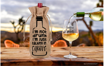 Made of silk corded drawstring.  Bag measures 6" x 14.4".  Will hold a 750ml bottle of wine.  Image shown with watermark which will be removed from the final product.  Listing is for 1 wine bag.  Other items for display purposes only.