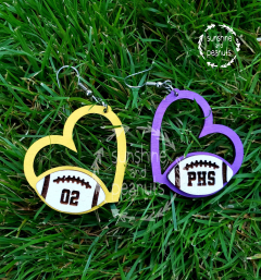 !Show your school spirit in style with our personalized school spirit football earrings. Crafted from laser-cut birchwood and customised with your school's colours and a high school monogram, each earring is finished with a jersey number, creating the perfect accessory for any fan. Ready to ship in 5-7 days.