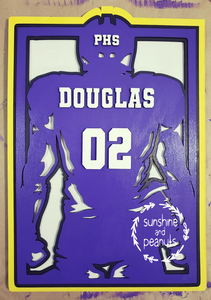 .Let your favorite football player or coach know how much you appreciate them with this personalized, custom football player sports sign. Each sign is hand painted with your school colors, includes their name, number, and high school monogram, and is crafted from Birch wood to last. Choose from 8x10 or 11.5x15.5 and list the necessary details in the comments. Color accuracy can be specified for a perfect match.
