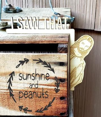 This Corner Sitter Sign is crafted with Baltic Birch and laser engraved. It's available in two sizes-- perfect for doorways and window frames (Large) and as a light switch cover or thermostat accent (Small). Natural or white options are offered and it ships in 5-7 days