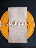  Enhance your tablescape with this personalized laser-cut birchwood name tag. Perfect for Holiday/Wedding/Event, each tag measures approx. 10.5" and comes in a choice of Natural, black, white, gold or silver. Add your list of names in the comments and they will be created as spelled. Ships in 5 to 7 days.