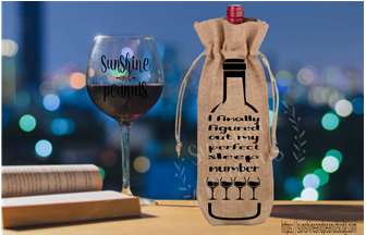 Made of silky burlap fabric with a satin corded drawstring.  Bag measures 6" x 14.4".  Will hold a 750ml bottle of wine.  Image shown with watermark which will be removed from the final product.  Listing is for 1 wine bag.  Other items for display purposes only.
